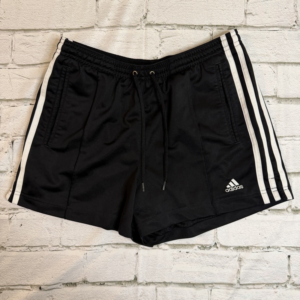 adidas Women's Small Athletic Activewear Shorts Black White Drawstring Waist VTG